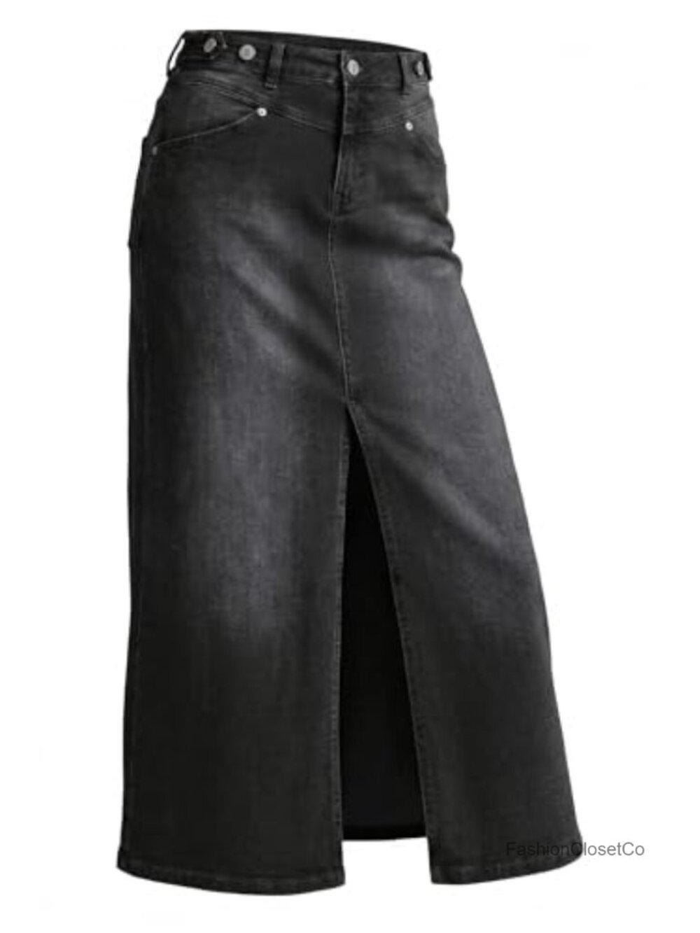 Adjustable Waist Denim Jean Skirt Cotton Blend Front Slit Casual